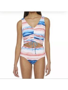 Peyton & Parker XX-Large Watercolor Stripe Ruched Bikini Set